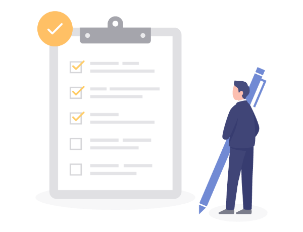 ファイルを眺めるビジネスマンのイラスト